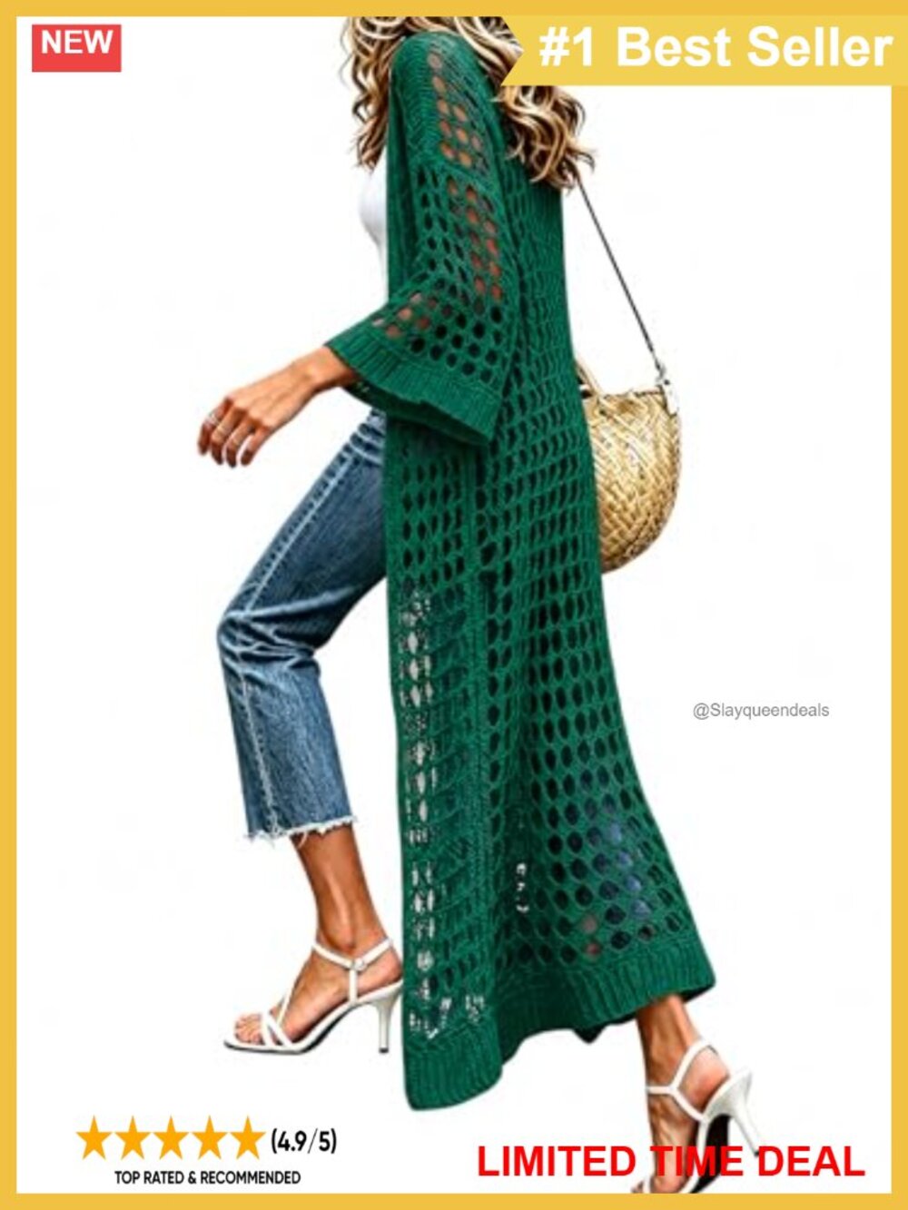 Women's Summer Crochet Cardigan Lightweight 3/4 Sleeve Open Front Sweater